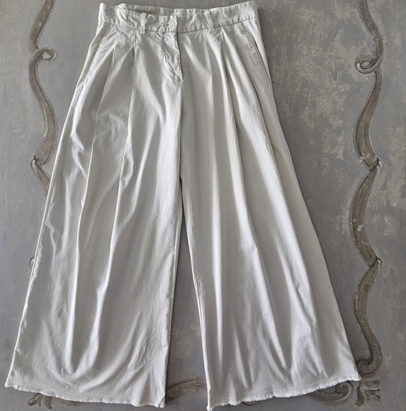 Nili Lotan Dilon Buff Pleated High Waist Ultra Wide Leg Raw Hem Khaki Pants - Picture 4 of 15